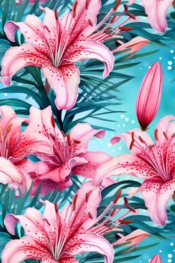 Pink lilies on blue