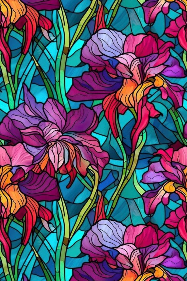 Irises stained glass