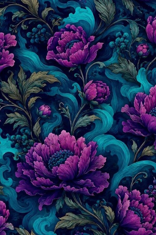 Moody Teal and Purple Floral